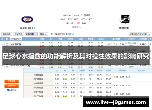 足球心水指数的功能解析及其对投注效果的影响研究